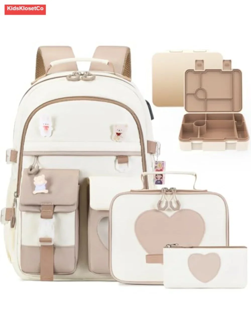 4-in-1 Kids Backpack Set with Insulated Lunch Bag, Bento Box, Pencil Case,